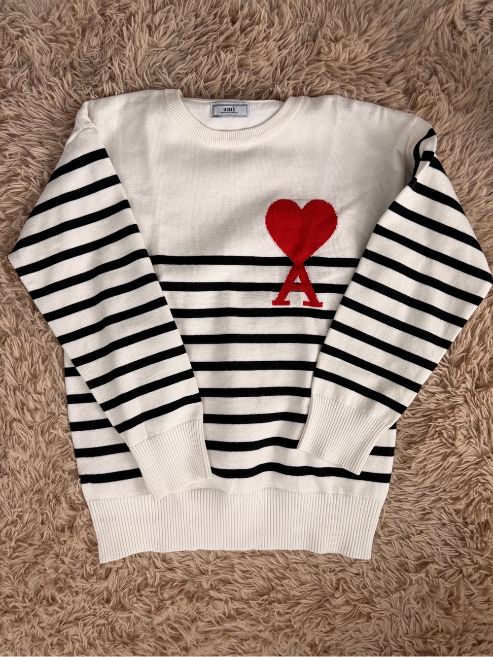 Ami White & Black Striped Oversized Sweater